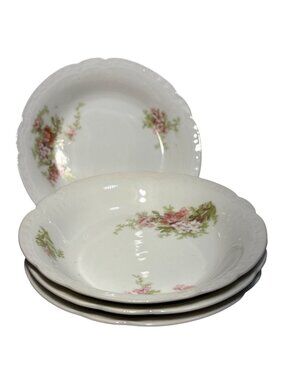 Antique Coronet Limoges Bowls France Pink Floral Dessert Berry Sauce Set Of 4